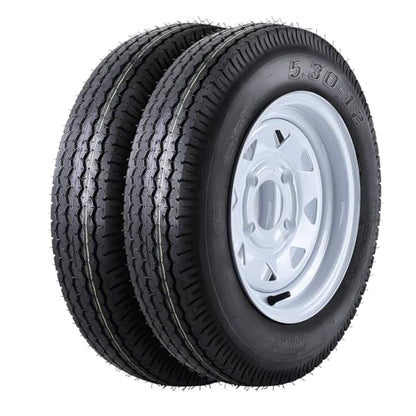 GarveeTech 5.30-12 5.30x12 530-12 5.30-12 Trailer Tire with 12 in Rims, 2 Pack 5.30 12 Tires 4 Lug on 4 in, Load Range C, 6PR, Muti Function Lawn Mower & Tractor Turf & Boat Tire - size: 5.30-12, style: 4 lug
