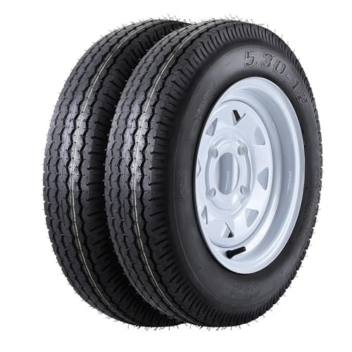 GarveeTech 5.30-12 5.30x12 530-12 5.30-12 Trailer Tire with 12 in Rims, 2 Pack 5.30 12 Tires 4 Lug on 4 in, Load Range C, 6PR, Muti Function Lawn Mower & Tractor Turf & Boat Tire - size: 5.30-12, style: 4 lug