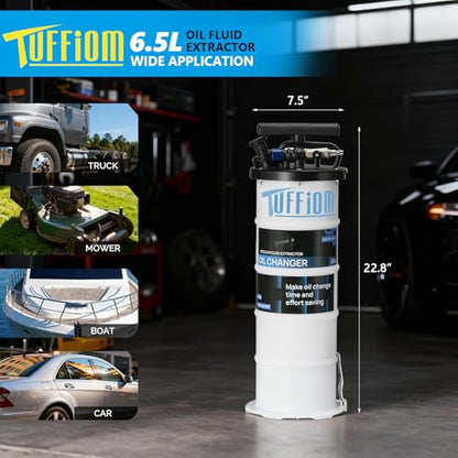 TUFFIOM Manual & Pneumatic Oil Extractor Pump 6.5L, Industrial Fluid Transfer Pump w/Complete Kit for Car Truck Motorcycle Boat ATV, Efficient Oil Change Tool with Dipstick Hose & Storage, Blue-Black