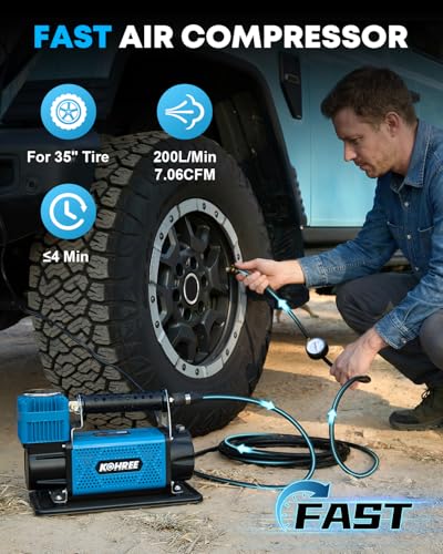 Kohree 12V Air Compressor, 7.06 CFM Fast Tire Inflator, Heavy Duty - size: 13 x 5.7 x 8.7 inch