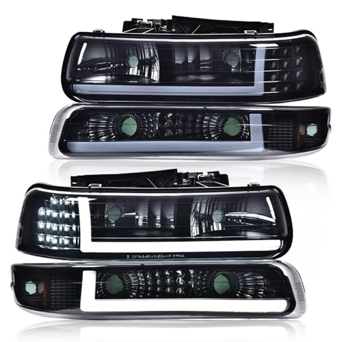 G-PLUS LED DRL Headlights, Compatible with 1999-2002 Chevy Silverado/2001-2002 Silverado 1500HD 2500HD/00-06 Tahoe Suburban 1500 2500, Bumper Headlamps, 2Pcs Smoky (Left+Right) - size: [LED Black] 1999-2002 Silverado