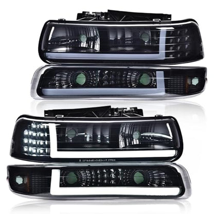 G-PLUS LED DRL Headlights, Compatible with 1999-2002 Chevy Silverado/2001-2002 Silverado 1500HD 2500HD/00-06 Tahoe Suburban 1500 2500, Bumper Headlamps, 2Pcs Smoky (Left+Right) - size: [LED Black] 1999-2002 Silverado
