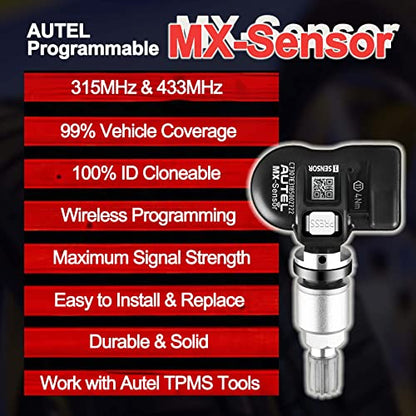 Autel TPMS Sensors Set of 4, 315MHz/433MHz OE Press-in Mx Sensor, (Metal)