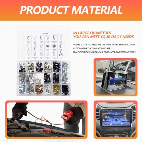 270Pcs 18 Sizes Auto Car U-Clip Metal Trim Panel Spring Clip Trim Moulding Clip Kit 4A0-867-276A Compatible with VW Audi
