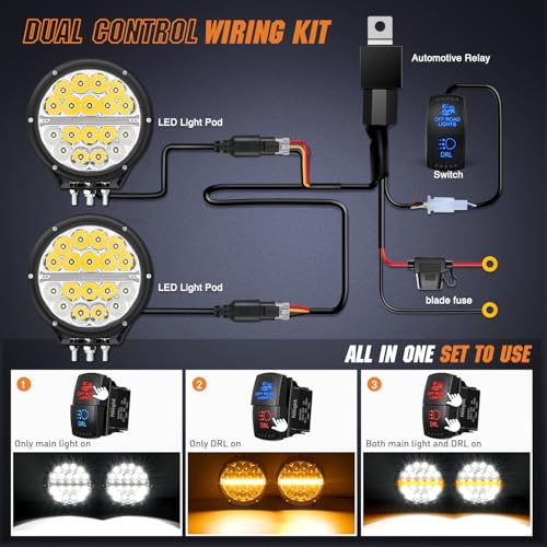 Nilight 7" Round LED Offroad Driving Light with Amber DRL 90W IP68 - color: 2Pcs 90w 7Inch amber DRL Light Kit