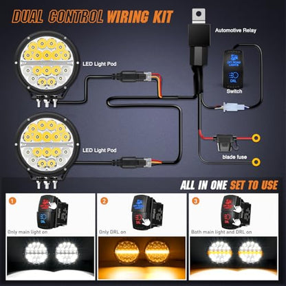 Nilight 7" Round LED Offroad Driving Light with Amber DRL 90W IP68 - color: 2Pcs 90w 7Inch amber DRL Light Kit