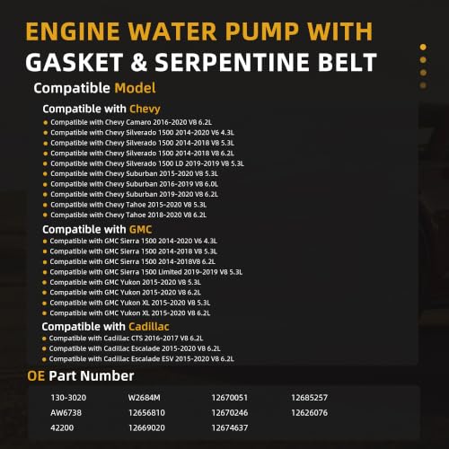 Engine Water Pump with Gasket + V-Ribbed Serpentine Belt