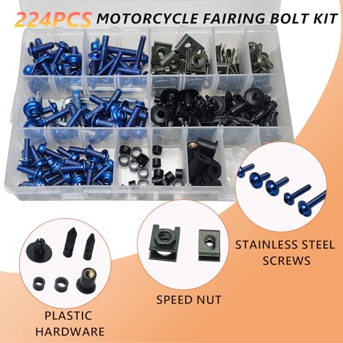 224Pcs Motorcycle Fairing Bolt Kit Stainless Steel (Blue) - color: Blue