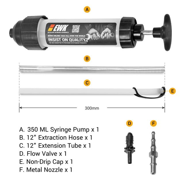 EWK 350cc Automotive Fluid Syringe Extractor with Hose for Car Fluid Extraction - size: 350 ML
