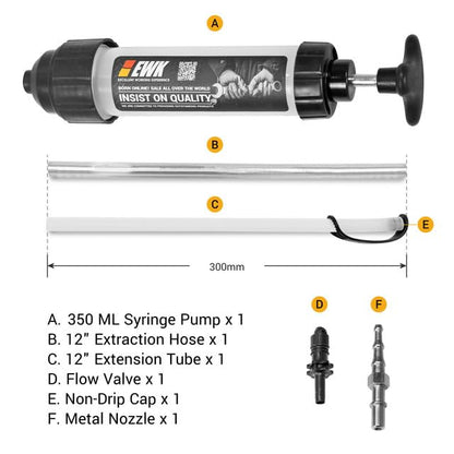 EWK 350cc Automotive Fluid Syringe Extractor with Hose for Car Fluid Extraction - size: 350 ML