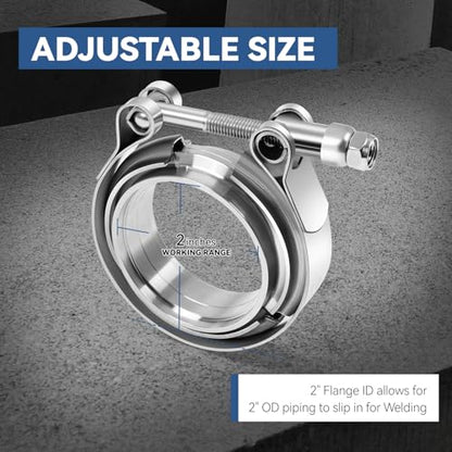 Auto Dynasty 2 Inch V Band Clamp with Male/Female Flanges 304 Stainless Steel for Turbo and Exhaust Systems, Natural Metallic - color: Pack of 1, size: 2" OD
