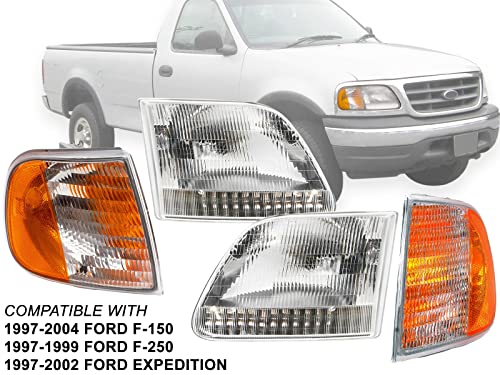 APA Replacement Headlights with Corner Park Lamp for 1997-2004 F150 F250 1997-2002 Expedition Combo Set 4 Piece - color: 1997-2004 F-150 F-250 1997-2002 Expedition Combo