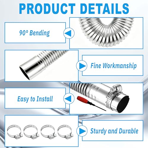 47.2" Stainless Steel Exhaust Hose, 1 inch Flexible Exhaust Pipe with 4 Hose Clamps & Screwdriver, Diesel Heater Exhaust Tubing Kit for Parking Air Heater, Generator Fuel Tank Diesel Gas Vent Hose - size: 47.2"