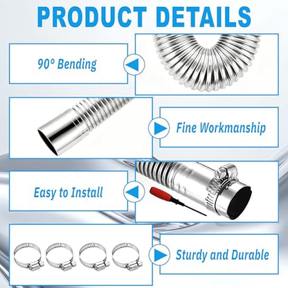 47.2" Stainless Steel Exhaust Hose, 1 inch Flexible Exhaust Pipe with 4 Hose Clamps & Screwdriver, Diesel Heater Exhaust Tubing Kit for Parking Air Heater, Generator Fuel Tank Diesel Gas Vent Hose - size: 47.2"