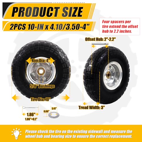 MZREXN 2-Pack 10" Flat Free Solid Tires 4.10/3.50-4 Tire and Wheel - color: Silver