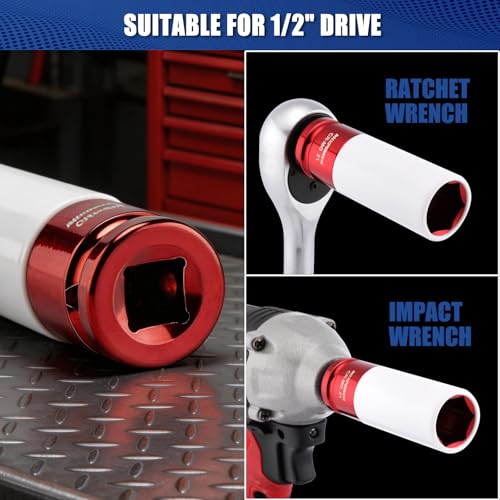 MIXPOWER 5 Pieces 1/2" Drive Wheel Protector Impact Socket Set, CR-MO, Metric/SAE, Thin Wall Deep Impact Socket Set, 6 Point, Color-Coded, 17mm, 19mm, 21mm, 13/16", 7/8" - size: 17 mm, 19 mm, 21 mm, 20.64 mm, 22.23 mm