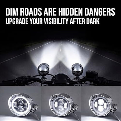 2 Pcs Chrome LED Motorcycle Fog Passing Lights - color: White Light