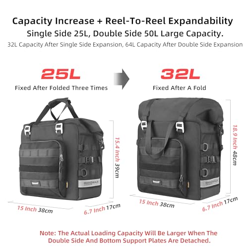 Rhinowalk Motorcycle Saddlebags Waterproof 25L Saddle Bag Quick Release side bag Fits Most Adventure and Sports Bike Motorcycle Racks,1 pack - size: 25L