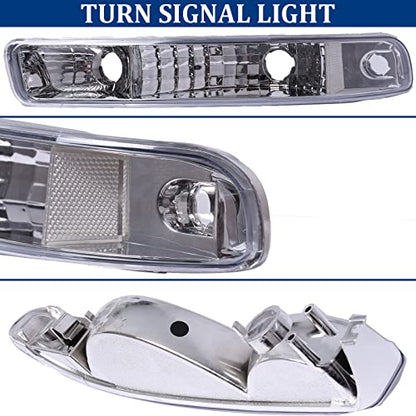 APSVE Headlight + Bumper Lights Kit for 1999-2006 GMC Sierra 1500 2500 3500 - color: Chrome Clear