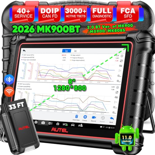 Autel MaxiCOM MK900BT Scanner, 2026 MK900-BT 8in V2.0 Bidirectional Diagnostic Tool, CANFD DoIP, 33FT BT of MK900 MX900 MK808S MK808BT PRO MX808S MK808Z, 40+ Reset, 3K+ Active Tests, All Sys Scan, FCA