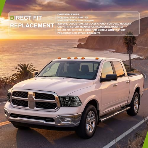 AUTOSAVER88 Headlights Assembly Compatible with 2009-2018 Dodge Ram 1500/10-18 Dodge Ram 2500 3500/19-22 Ram 1500 Classic Headlamp Replacement Smoke Lens Clear Reflector (Only for Quad Models) - color: Smoke Lens Clear Reflector