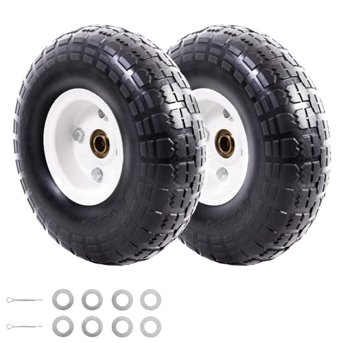 MZREXN 2-Pack 10" Flat Free Solid Tires 4.10/3.50-4 Tire and Wheel - color: White