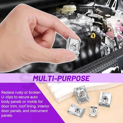 Swpeet 50Pcs M4 M5 M6 M8 304 Stainless Steel Auto Car U-Clip Assortment Kit, U-Shaped Nut U Nut, Metal Trim Panel Spring Clip Fasteners for Dash Door Panel Interior Compatible with Most Auto - size: N2