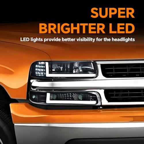 G-PLUS LED DRL Headlights Fit Chevy Silverado 1999 2000 2001 2002 - size: [LED Smoky] 1999-2002 Silverado