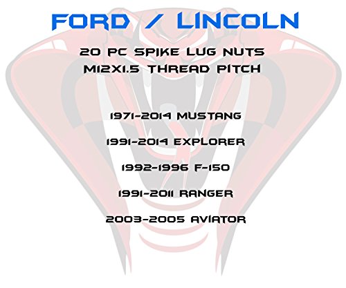 (20) 12x1.5 Red Tall 4.5" Solid Spike Lug Nuts with Locking Socket Key | Fits Ford Lincoln 1991-2011 Ranger Aviator