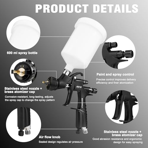 R500 LVLP Air Spray Gun Premium Kit, 3 Nozzles Set - size: 600 milliliters