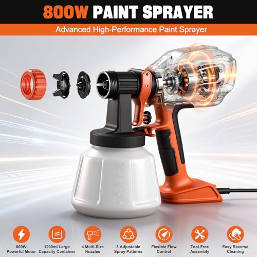 Paint Sprayer Electric Spray Gun Paint 800W 4 Nozzles 3 Patterns