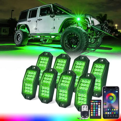 Xprite 18 LED Rock Lights 8 Pods Wide Angle Bluetooth Wheel Well Lights - color: Wide Housing, size: 8 Pods