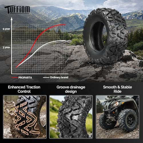 TUFFIOM Set of 4 ATV/UTV All-terrain Tires 25x8-12 Front 25x10-12 Rear, 6 PR, Tubeless - size: 25x8-12 & 25x10-12