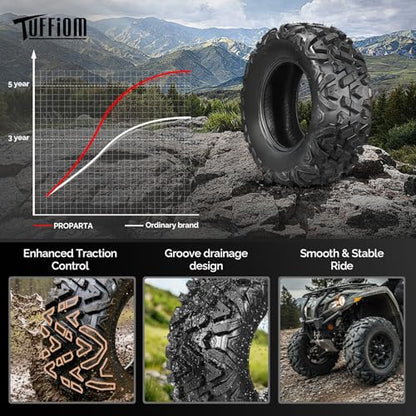 TUFFIOM Set of 4 ATV/UTV All-terrain Tires 25x8-12 Front 25x10-12 Rear, 6 PR, Tubeless - size: 25x8-12 & 25x10-12