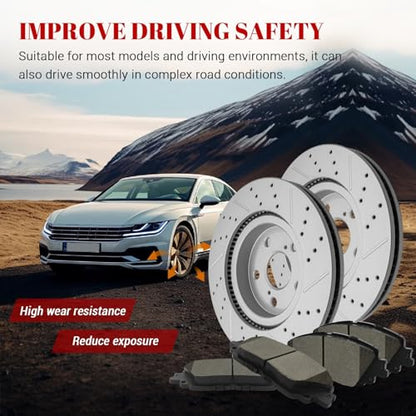 Front & Rear Drilled Slotted Rotors and Ceramic Disc Brake Pads Kit for Toyota Avalon 2019 2020 2021 2022/ Camry 2020 2021