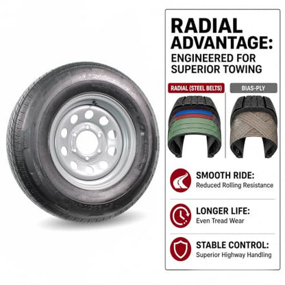 eCustomrim Radial Trailer Tire Rim Assembly ST225/75R15 Silver 6 Lug Load D