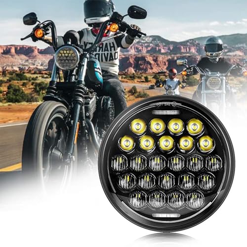 SUP-LIGHT 5 3/4" 5.75 Inch Motorcycle LED Headlight Compatible with Dyna Sportster Iron 883 Street BOB Low Rider Super Wide Headlamps with Round Projector Driving Light -Black