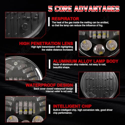 CHUSYYRAY 7'' Round Compatible with Honda Shadow Spirit 1100 750 LED Motorcycle Headlight Assembly for Off Road, High Low Beam DRL Turn Signal, DOT Approved, 10000LM 6500K White, 1PCS