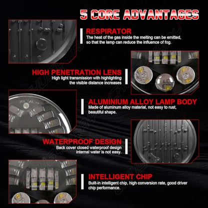 CHUSYYRAY 7'' Round Compatible with Honda Shadow Spirit 1100 750 LED Motorcycle Headlight Assembly for Off Road, High Low Beam DRL Turn Signal, DOT Approved, 10000LM 6500K White, 1PCS