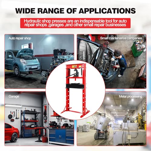 GarveeTech 20 T Hydraulic Press, 20 T H-Frame Garage Floor Hydraulic Shop Press, Adjustable Hydraulic Press with Plates, Red