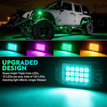 Xprite Bluetooth Rock Lights Multicolor Neon Accent Lights Underglow Kits - color: Standard Housing, size: 8 Pods