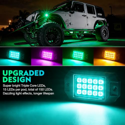 Xprite Bluetooth Rock Lights Multicolor Neon Accent Lights Underglow Kits - color: Standard Housing, size: 6 Pods