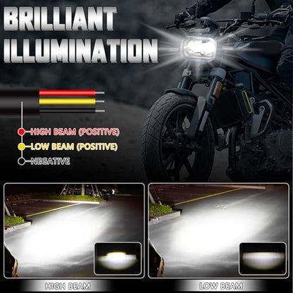 4 Inch Universal LED Motorcycle Headlight, Square Running Lights with DRL Halo Hi/Low Beam Driving Light Work Lights for Motorcycle, ATV and E-Bike (1 Pcs)