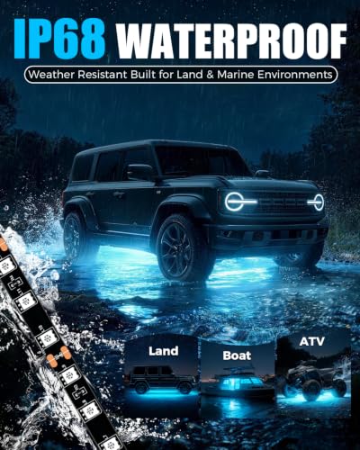 Keiurot 12V Led Light Strip for Cars 24Inch Connectable & Waterproof, 4Pack - color: Ice Blue Led Strip 24" Connectable