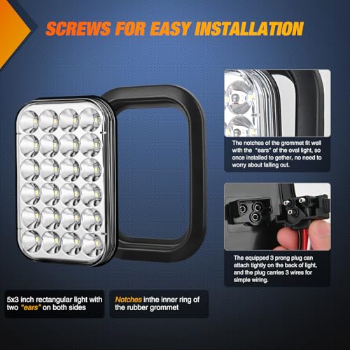 Nilight 5" X 3" Rectangular Trailer Tail Light 2 PCS White 24 LED - color: 2Pcs White 24Led Lights 5x3Inch