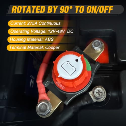 Nilight Side Post Battery Disconnect Switch 12V-48V 275A - color: 275A Side Post ON/Off Switch Round
