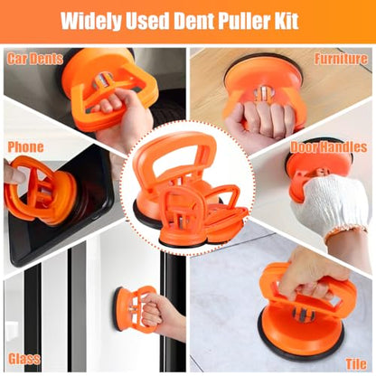 Dent Puller Kit 7-Pack -Car Dent Remover Tool with 1 Large & 2 Small Suction Cups, Suction Cup Dent Puller and Paintless Car Dent Repair Kit. Suitable for Glass Lifting, Car Body Dents (Orange).