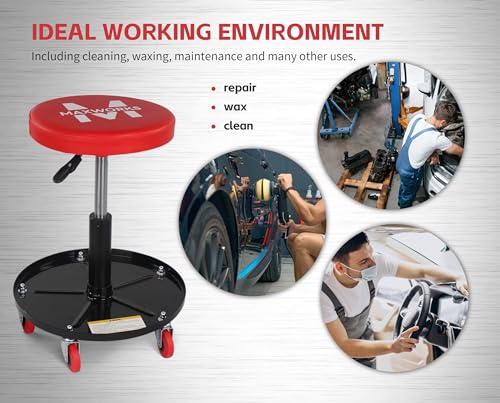 MaxWorks 80771 Pneumatic Roller Seat/Creeper with Adjustable Height - 300 lb Capacity - style: Adjustable