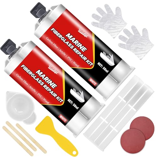 Marine Fiberglass Repair Kit, 100ml White Gel Coat Repair Kit for Repairing Cracks, Holes, Chip in Boat, Jet Ski, Yacht, Surfboard, Sturdy and Waterproof Fiberglass Filler for Tile, Acrylic, Ceramic