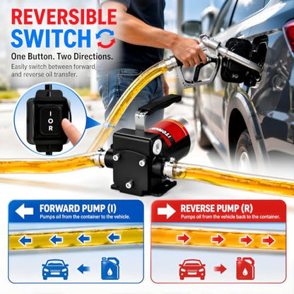 TOPWAY 12V DC Gasoline Fuel Pump Kit, Self-priming Oil Transfer Pump with Handle, Reversible Pumping, Overheat Protection, Explosion-Proof, Oil Hose, Nozzle for Gasoline Fuel Diesel Kerosene Removal - style: 12V 3.7GPM KIT